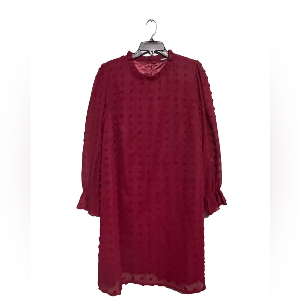 Swiss Dot Flounce Sleeve Frilled Neck Tunic Dress